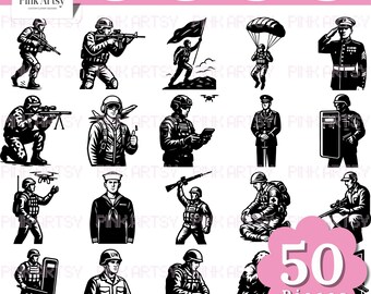 Men in Uniform SVG Bundle | Military Soldier, Police, Navy, Pilot Silhouettes (Digital Download)