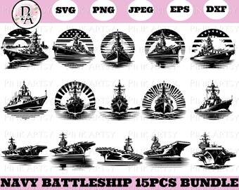 Pacote SVG de Navio de Guerra da Marinha: Encouraçado, Porta-aviões, Contratorpedeiro (Download Digital)