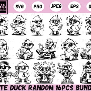 cute duck bundle svg, cute duck singing svg, cute duck chilling on the beach svg, rich cute duck svg png jpeg dxf eps instant download duck