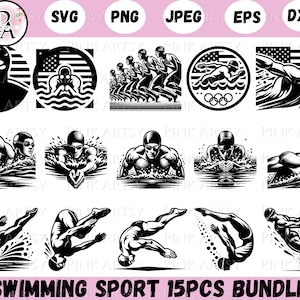 swimming bundle svg png jpeg dxf eps swimmer clipart swimming cricut file swimmer usa vector swimming laser cut file instant download swim
