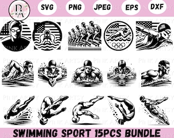 Swimmer Clipart Bundle: USA Vector Graphics (Digital Download)