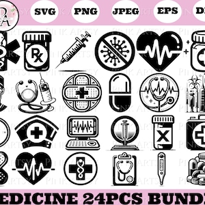 Medical Icon SVG Bundle: Medicine Clipart, Logo, Symbols (Digital Download)