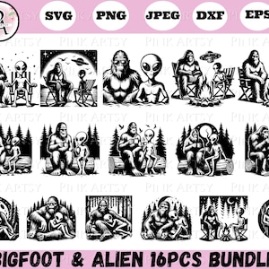 Bigfoot and Alien Friendship SVG Bundle - Mythical Creatures Clipart (svg, png, jpg, eps, dxf)