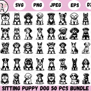 50pcs dog sitting bundle svg png sitting puppy svg png jpeg dxf eps dog smiling sitting puppy cute puppy sitting clipart cricut dog design