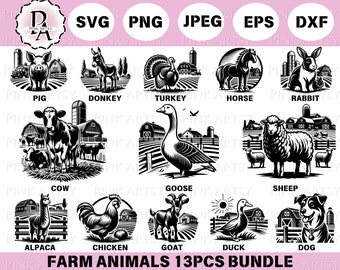 Farm Animals SVG Bundle: Vector Clipart, Shirt Design (Digital Download)