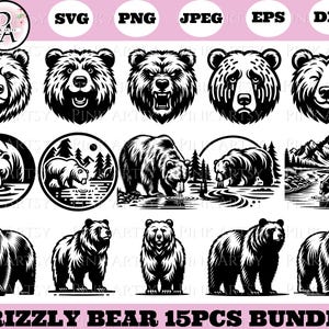 grizzly bear bundle svg png wild bear wild animal forest bear drinking bear clipart beart shirt design bear laser cut file grizzly bear svg