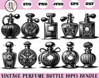 Vintage Perfume Bottle SVG Bundle, Cologne Cricut & Laser Cut File (svg, png, dxf, eps)