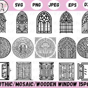 Gothic Window SVG Bundle: Stained Glass, Mosaic, Wooden Window (Digital Download)