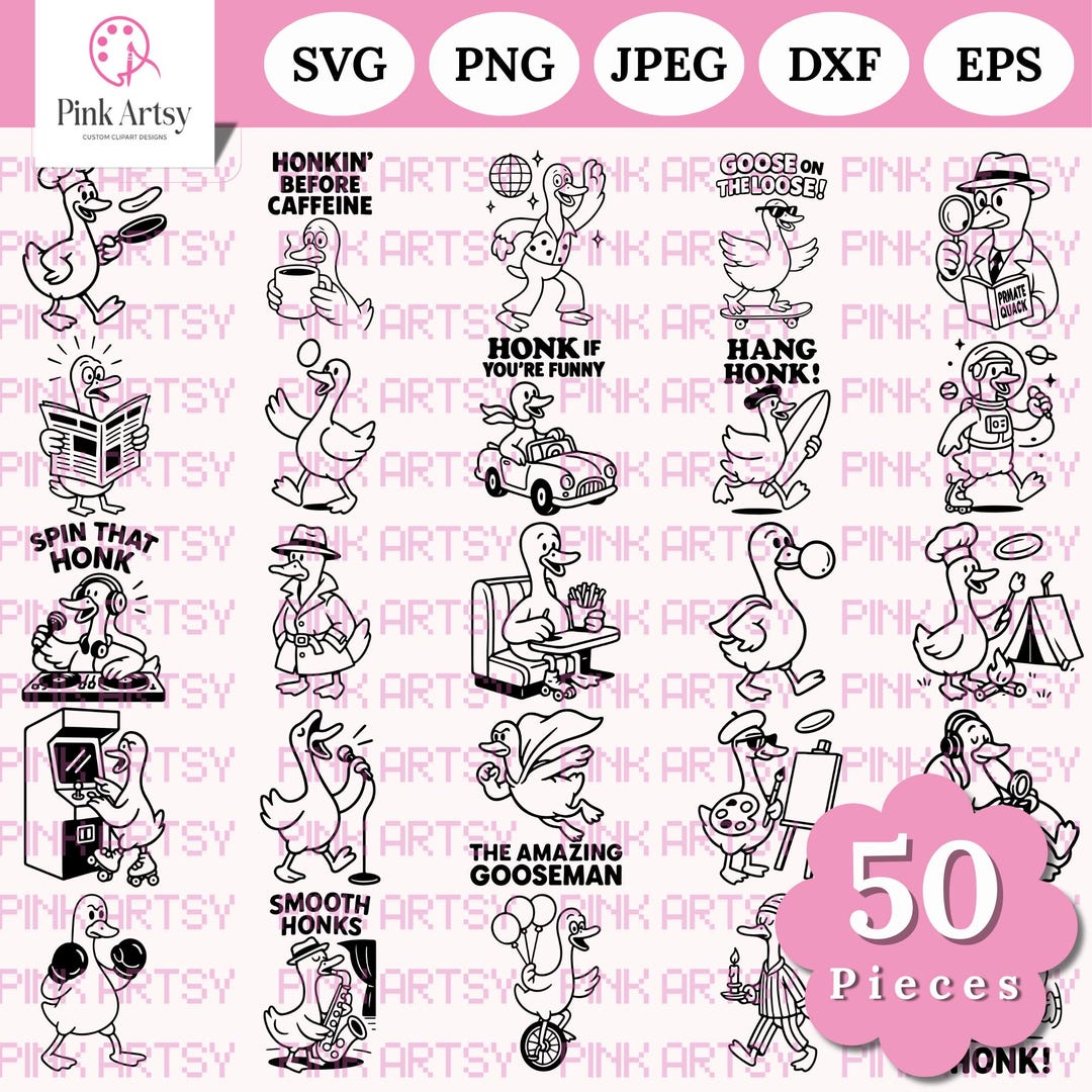 Silly Goose SVG PNG Bundle: 50 Craft Designs (digital Download Clipart ...