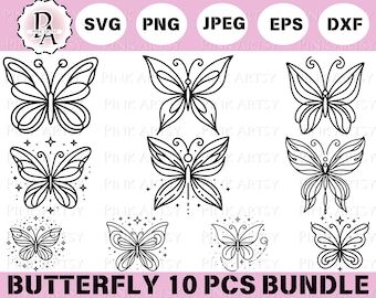 Butterfly Line Art SVG Bundle, Tattoo Clipart (svg, png, jpeg, dxf)