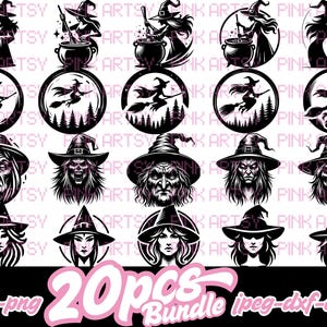 Witch bundle svg png jpeg dxf eps witch halloween png witch cauldron clipart flying witch svg scary witch vector witch silhouette cricut png