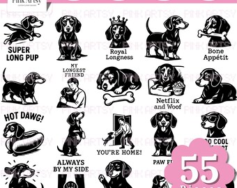 Dachshund Dog SVG Bundle | Doxie Lover Clipart, Laser Cut Files