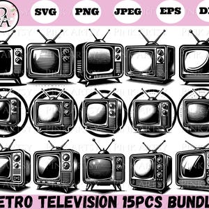 retro television bundle svg png jpeg retro television clipart retro television emblem retro television shirt design cricut or laser cut svg