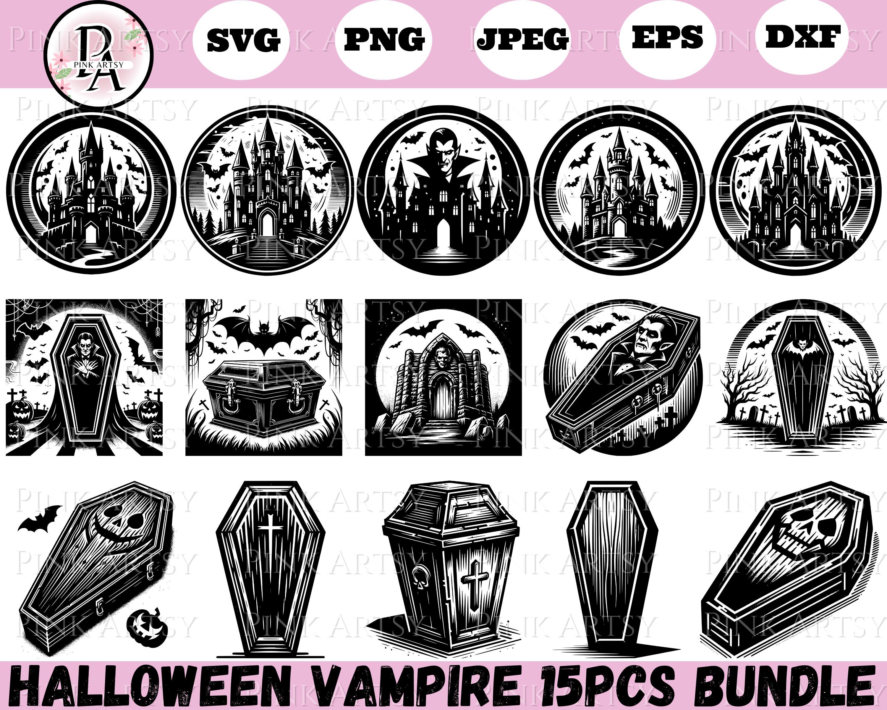 Halloween Vampire SVG Bundle: Castle, Coffin, Scary Clipart (digital ...