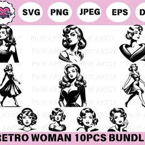 retro woman bundle svg, retro housewife svg, retro girl design, instant download, svg png jpg dxf eps formats, custom cricut file, retro svg