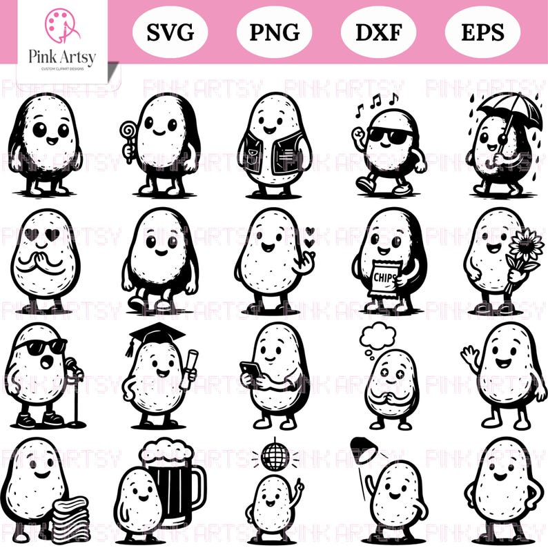 Kawaii Potato Clipart SVG Bundle | Funny Food Graphics (digital ...