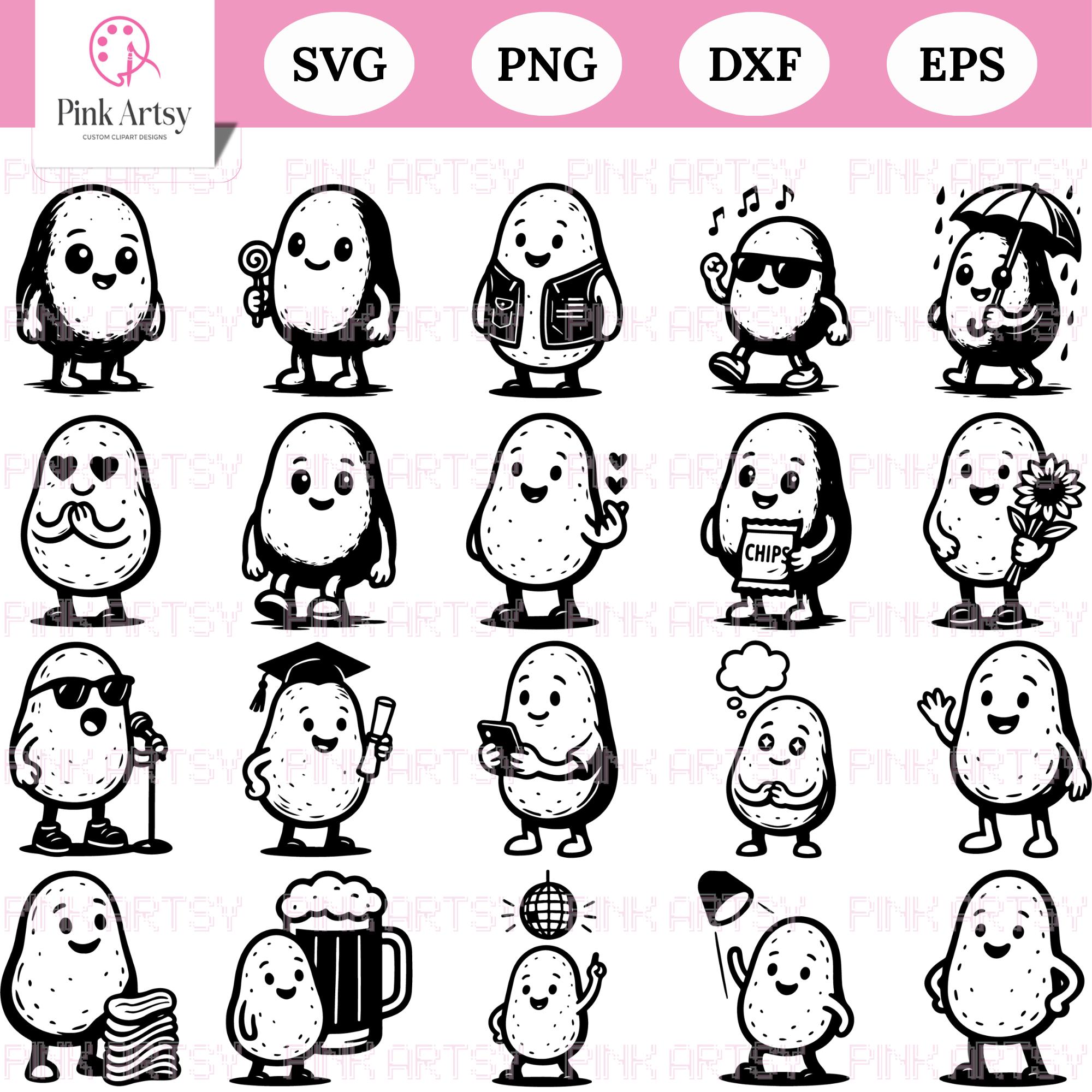 Kawaii Potato Clipart SVG Bundle | Funny Food Graphics (digital ...
