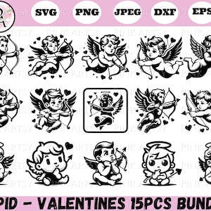 Cupid Valentines SVG Bundle: Arrow, Hearts Clipart (Digital Download)