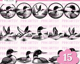 Loon Lake Bird SVG PNG Bundle: 15 Piece Clipart (Digital Download)