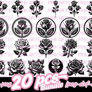 Rose Silhouette Clipart: Flower SVG Bundle (Digital Download)