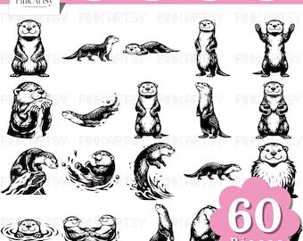 Otter SVG Bundle, Sea Animal Clipart Graphics (svg, png, dxf, eps)