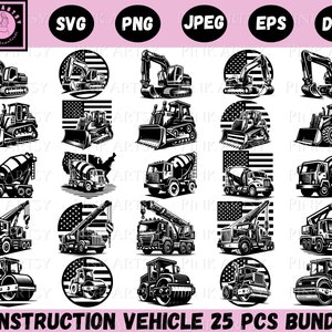 construction bundle svg png construction vehicle clipart heavy equipment excavator png road roller truck concrete mixer bulldozer truck svg