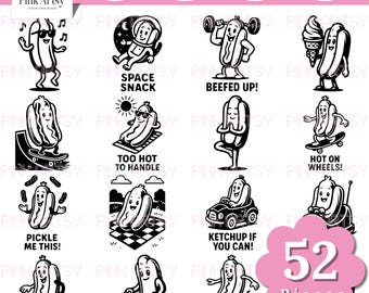 Funny Hotdog Cartoon Clipart: Kawaii Food Pun SVG PNG (Digital Download)