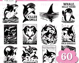 Orca walvis SVG-bundel - oceaanschepsel (svg, png, jpeg, eps, dxf) (digitale download)