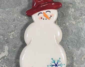 Jolly Snowman Ornament ~ White with Red Hat