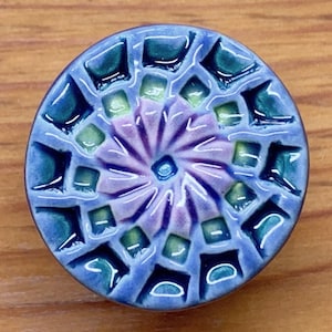 Mary~go~round Knob,  Ceramic Stoneware Pull ~ Drawer Pulls and Knobs  ~ Blue ~ Purple ~ Dark Green ~ Round