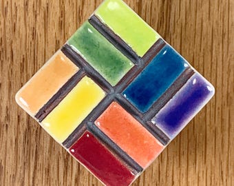 Gordie Knob  ~ Ceramic Pull ~ Cabinet Hardware ~ Cabinet Knobs ~ Green ~ Blue ~ Red ~ Yellow ~ Orange ~ Purple
