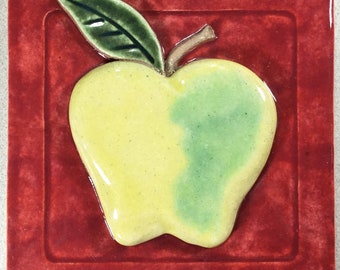 Golden Delicious Apple Ceramic Art Tile - 4x4 inch Accent Tile