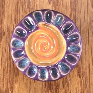Spin Happy Knob ~ Ceramic Stoneware Pull ~ Drawer Pulls and Knobs  ~ Orange ~ Purple ~ Round