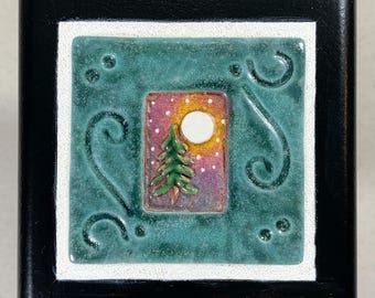 Pine & Moon Ceramic Tile Keepsake Box - Alderwood Jewelry Box