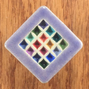 Diamondback Duffy Knobs ~ Ceramic Pull ~ Cabinet knobs ~ Drawer Pull ~ Rainbow ~ Multi Colored with Light Purple border