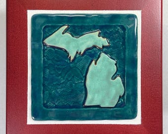 Michigan State Tile Art: Framed Ceramic Stoneware