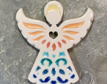 Handmade Stoneware Angel Ornament, Christmas Tree Decoration
