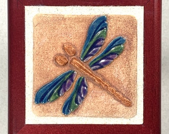 Dragonfly Tile Treasure Box: Hand-Pressed Stoneware Jewelry Box