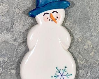 Jolly Snowman Ornament ~ White with Blue Hat