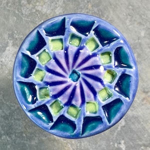 Mary~Go~Round Handmade Ceramic Stoneware Knob, Blue Purple Green Drawer Pull