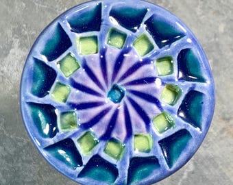 Mary~Go~Round Handmade Ceramic Stoneware Knob, Blue Purple Green Drawer Pull
