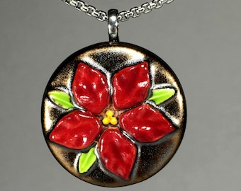 Poinsettia Pendant with Stainless Steel Bail and Chain