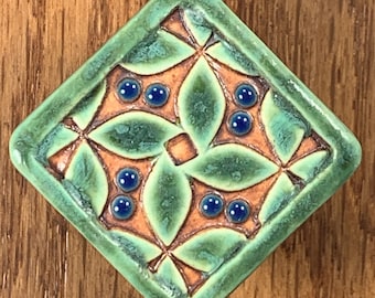 Joyful Knob ~ Ceramic Stoneware Pull ~ Cabinet knobs ~ Drawer Pulls and Knobs ~ Cabinet Hardware ~ Olive Green ~ Blue