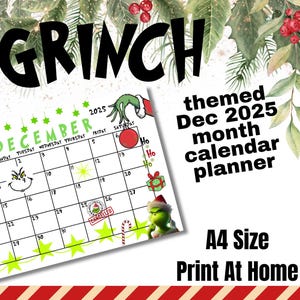 Digital nedladdning Skriv ut hemma december 2025 Månad till sida Kalender Jultema Grönt Röd Arg pepparkaksgubbe Jul Inställt