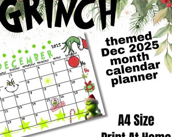 Digital Download Print at Home December 2025 Month to a Page Calendar Christmas Theme Green Red Angry Gingerbread Man Christmas Cancelled