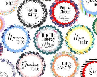 Printable Baby Shower Button Badge - Mommy to be - Dad to be - Sister Badge - Mum to be - Mom to be - Activity Baby Shower Game - 24 Names
