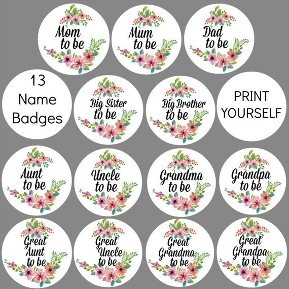 13 DIY Printable Baby Shower Badge Mom To Be Mum To Be Grandma | Etsy