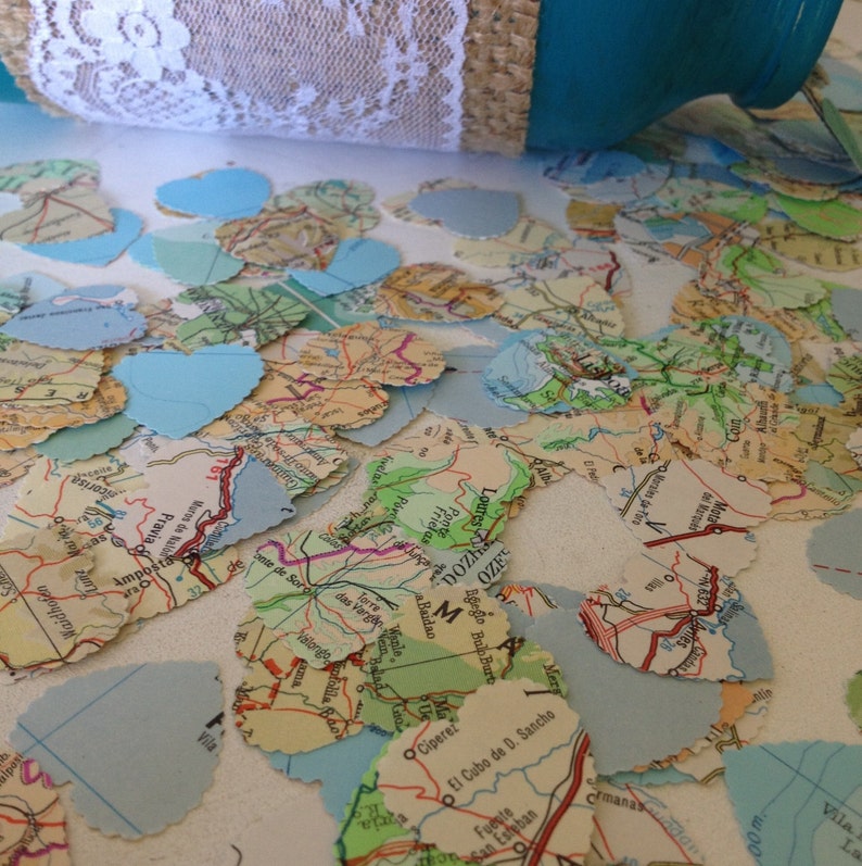 Vintage Atlas Map Heart Wedding Confetti Shabby Chic Wedding Table ...