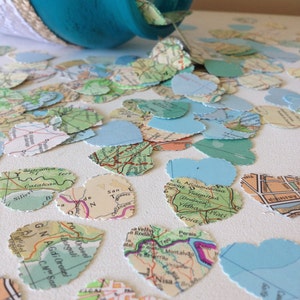 Vintage Atlas Map Heart Wedding Confetti -  Shabby Chic - wedding table decoration, table scatters, bon voyage party