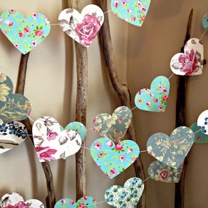 10 ft Paper Heart Garland Vintage Shabby Chic Roses wedding decoration, party decoration, baby shower decoration, high tea image 1